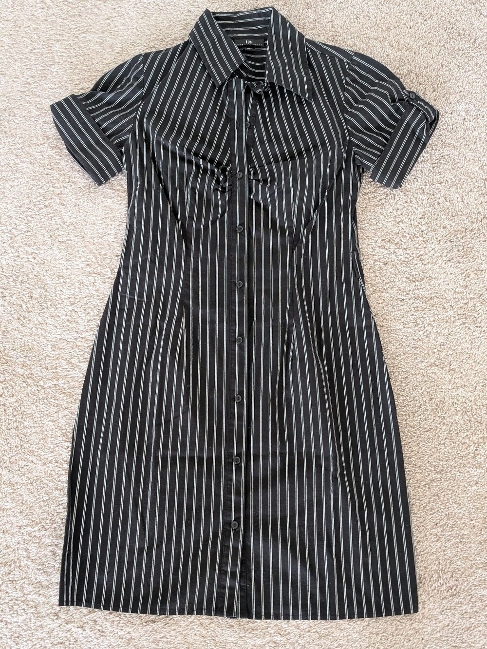 Byer California Black and White Pinstripe Midi Shirt Dress